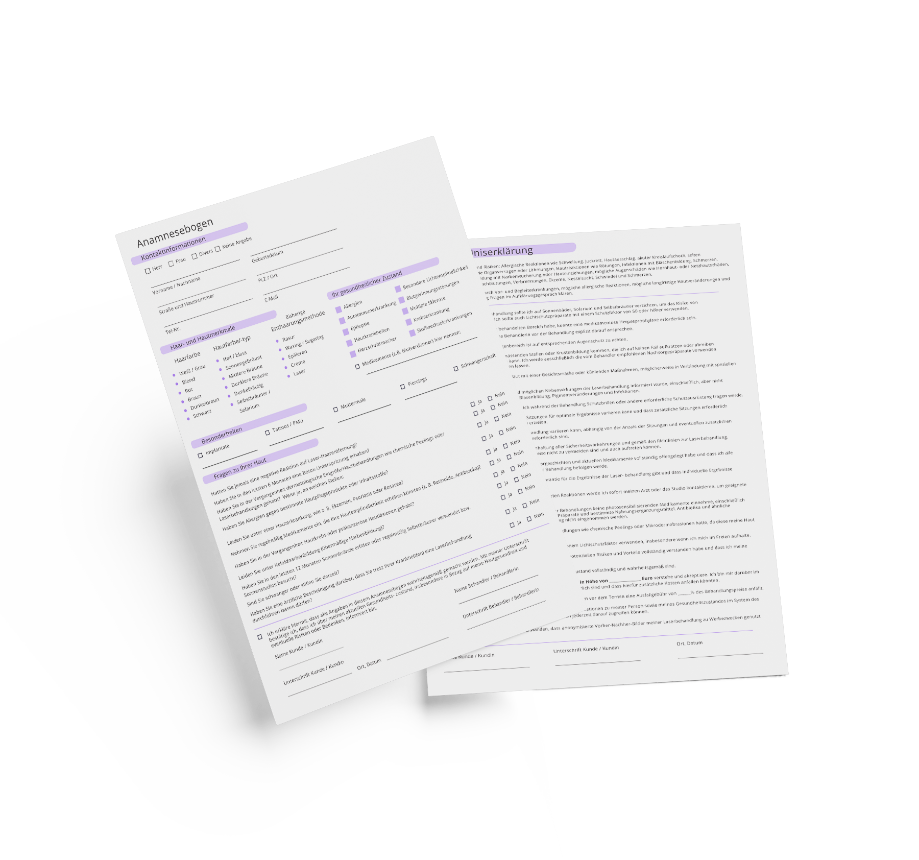 Anamnesebogen & Einverständniserklärung (lila) - Digital