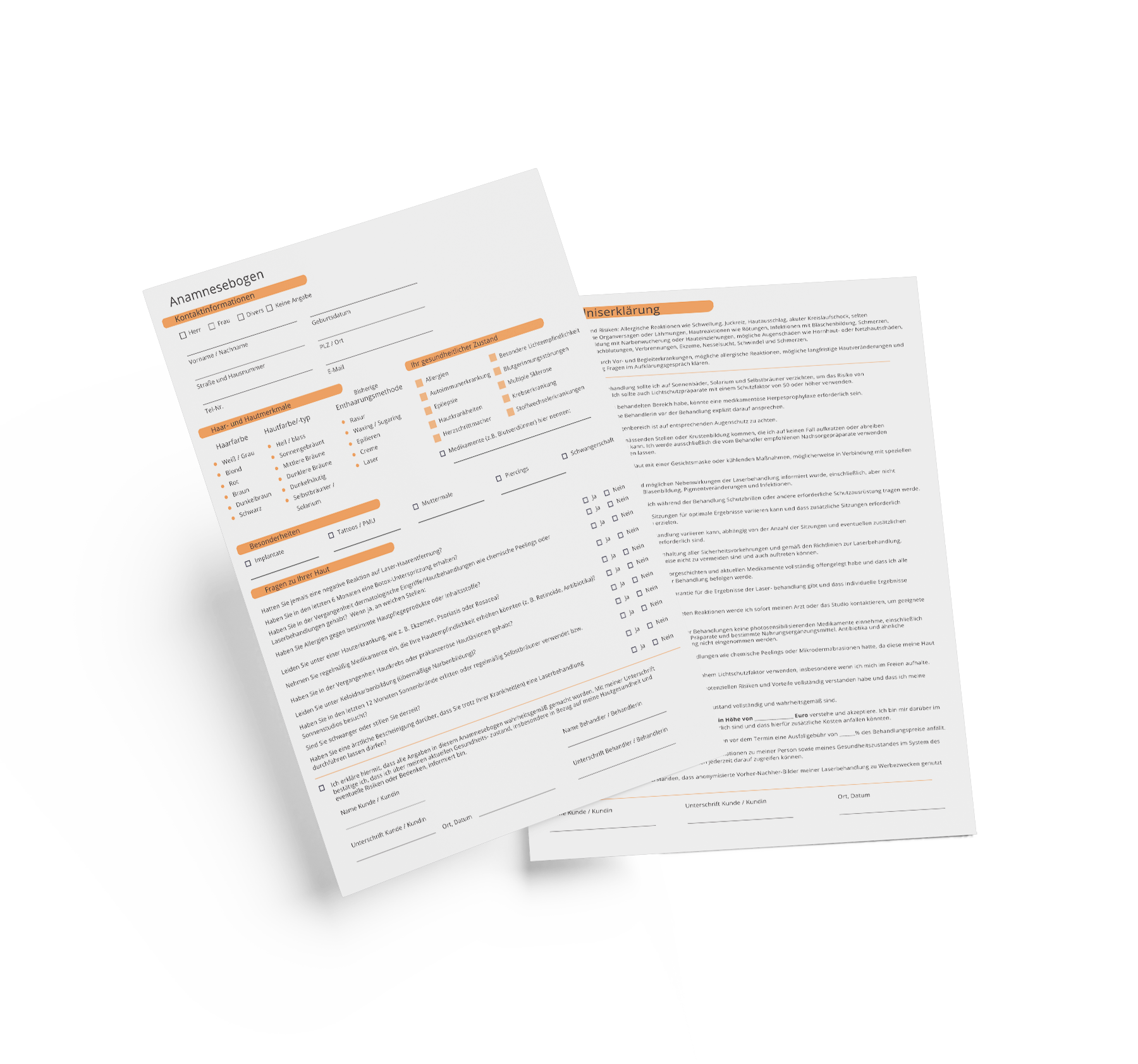 Anamnesebogen & Einverständniserklärung (orange) - Digital